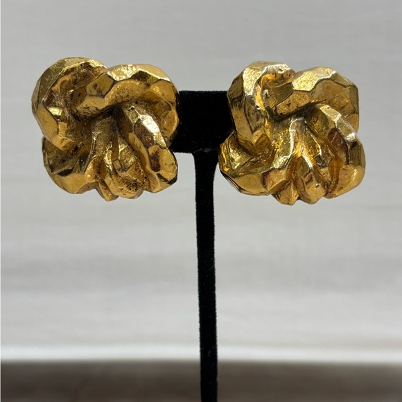 Antigona Paris Chunky Knots Gold Plated Large Clip on Earrings Signed - Picture 2 of 11